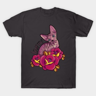 Sphynx cat with roses T-Shirt